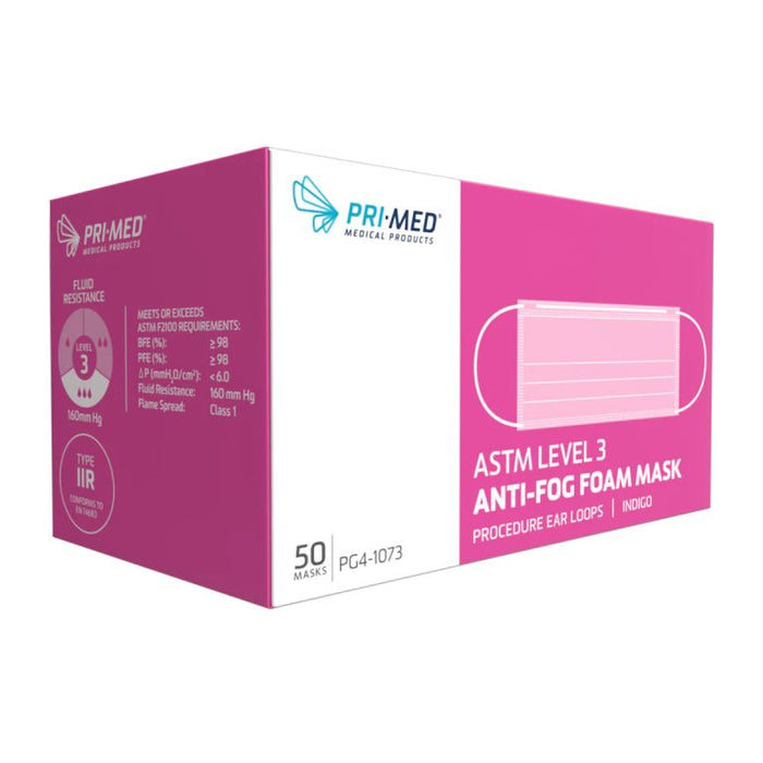 Pri-Med Anti-Fog Foam Mask ASTM Level 3 Indigo 50/box