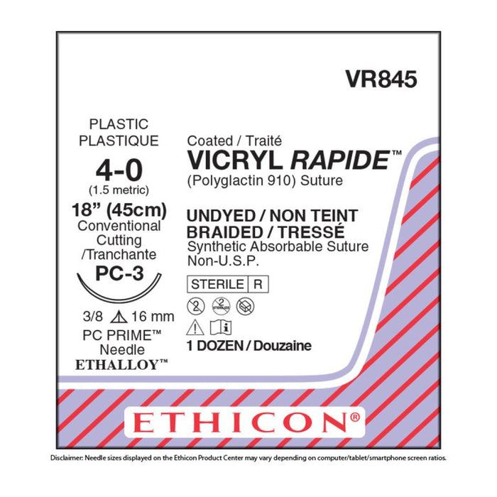 ETHICON Sutures Vicryl Rapide Undyed 12/box