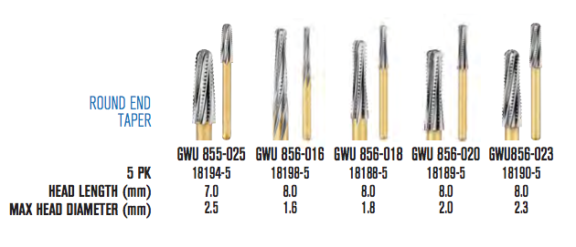 SSW Great White Ultra Crown and Bridge Round End Taper Bur 5/pk