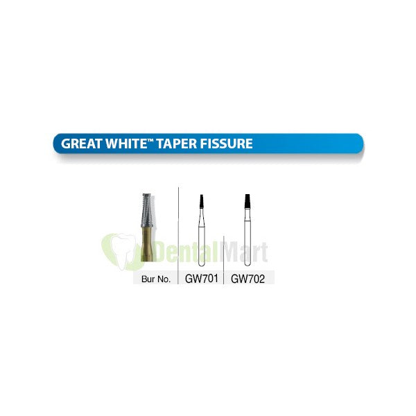 SSW Great White Gold Series Carbide Taper Fissure Bur 10/pk